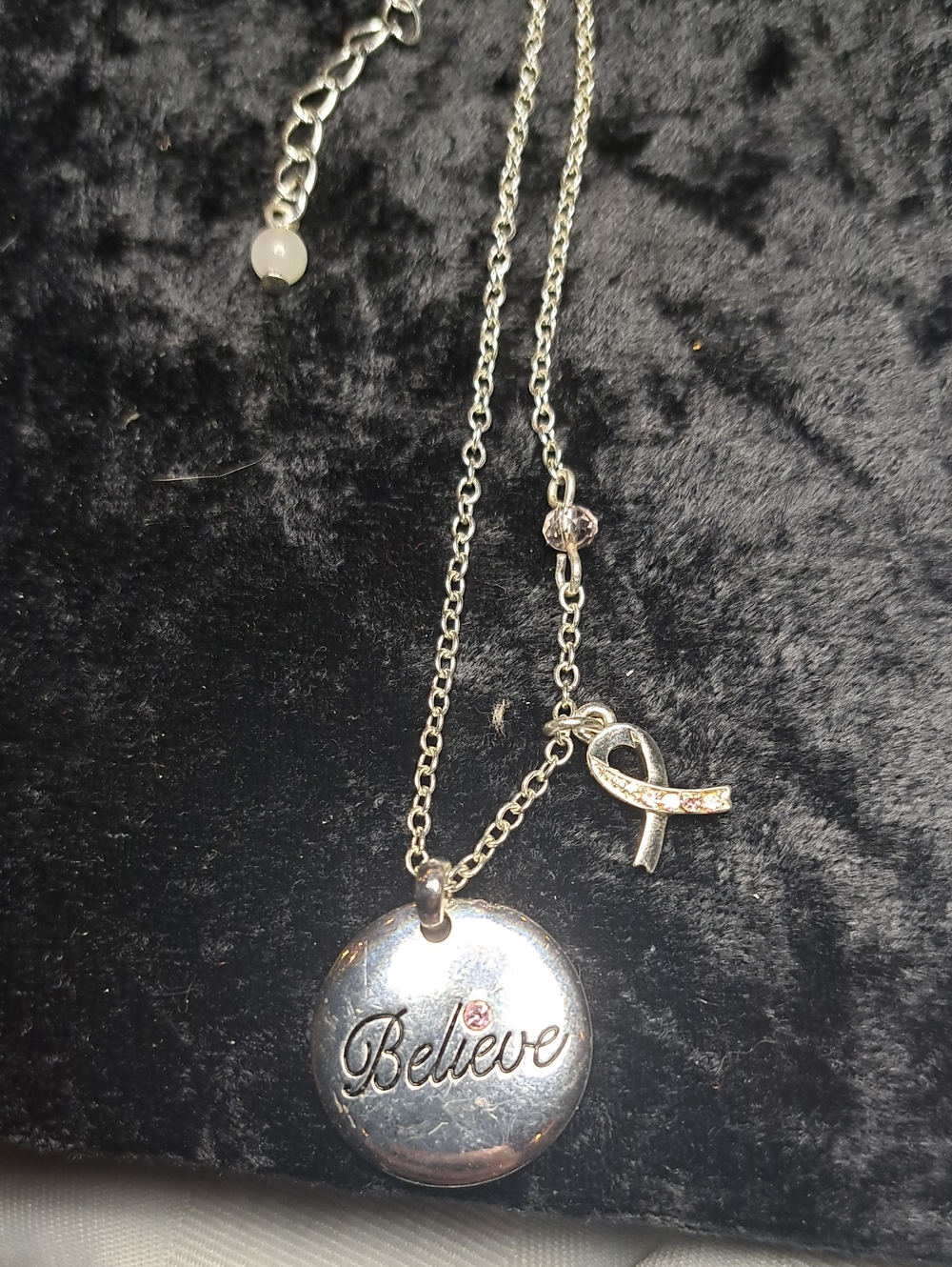 Silver Tone 'Believe' Ribbon Pendant Necklace - Inspirational Women's Jewelry